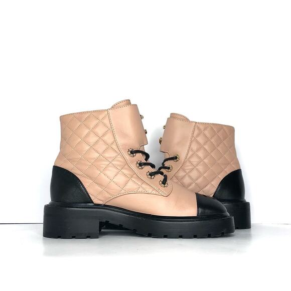 Chanel Quilted CC Logo Lambskin and Calfskin Cap Toe Combat Short Boots 36.5 - Picture 3 of 11